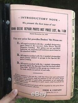 Antique 1939 JOHN DEERE REPAIR PARTS PRICE LIST tractor farm catalogue book