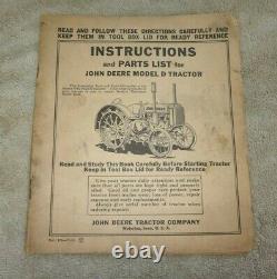 JOHN DEERE D TRACTOR INSTRUCTIONS & PARTS LIST Dated 12/35 ORIGINAL