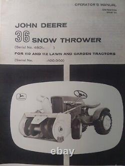 John Deere 110 Round Fender Garden Tractor & SnowBlower Owner & Parts 2 Manuals