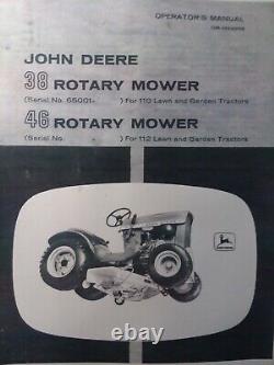 John Deere 110 Round Fender Lawn Garden Tractor & Mower Owner & Parts 2 Manuals