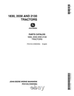 John Deere 1830 2030 2130 Tractor Parts Catalog Manual