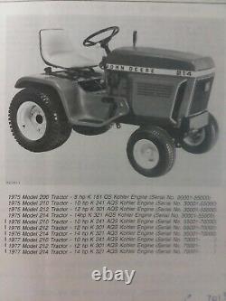 John Deere 200 210 212 214 Lawn Garden Tractor Parts Manual PC-1473 1975-1977