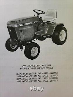 John Deere 317 Hydrostatic Lawn Garden Tractor Parts Manual Catalog PC1698 KT-17