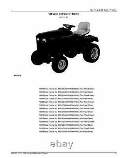 John Deere 425 445 455 Tractor Parts Catalog Manual