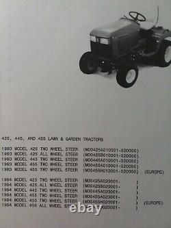 John Deere 425 445 Gasoline 455 Diesel Lawn Garden Tractor Parts Manual Catalog