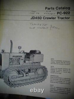 John Deere 450 Crawler PC922 & 93 93A 94 95 95A Backhoe Tractors Parts Manual