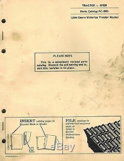 John Deere 500 Industrial Vintage Tractor Parts Manual Pc-860 1969