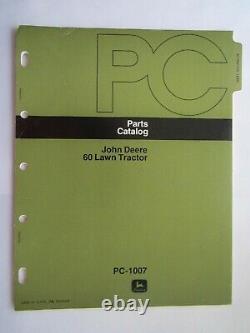 John Deere 60 Lawn & Garden Tractor Parts Catalog Manual Pc-1007