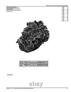 John Deere 7530 Tractor Parts Catalog Manual #2