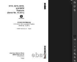 John Deere 8410 Tractor Manual Owner Service Test Engine Parts Shop Pdf On Usb