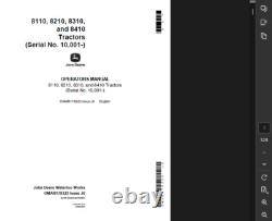 John Deere 8410 Tractor Manual Owner Service Test Engine Parts Shop Pdf On Usb