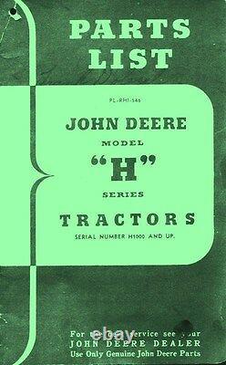 John Deere H HN HNH HWH Tractor Parts List Manual H1000+ JD