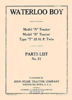 John Deere Model N R and T Tractor Parts Manual No 21