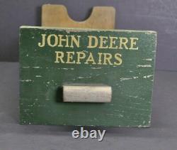 John Deere Repairs Tractor Wood Wooden Green Yellow Antique Vtg Parts Drawer
