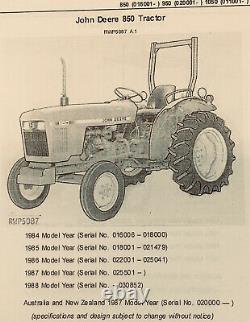 Service Manual For John Deere 850 950 1050 Tractor Parts Operators Owners Repair