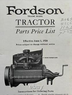 Vintage 1924 FORDSON Tractor PARTS PRICE LIST Catalog Book Ford Motor Co