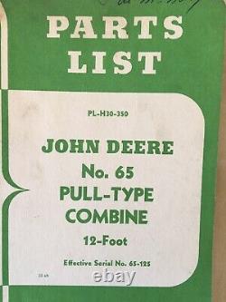 Vintage John Deere Tractors Parts List Manual PL-H30-350 Pull Type Combine Rare