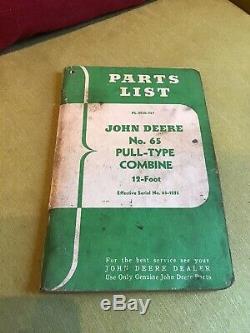 Vintage John Deere tractor Parts/ops Manuals Combine No. 65 Pull-type 12 Foot